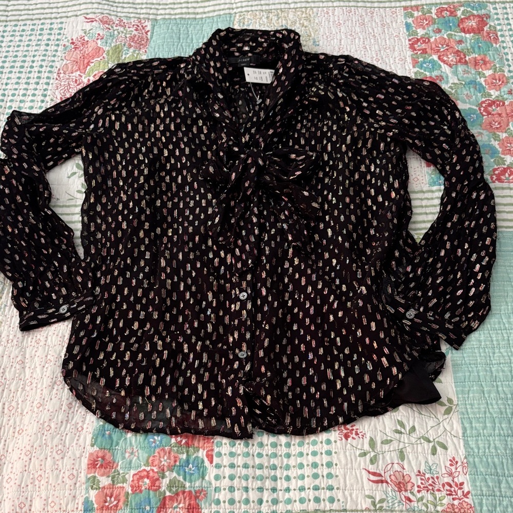 J.Crew NWT Black Blouse with Multicolor Accents
